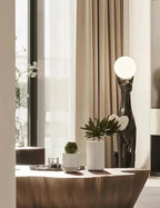 Lampa Podłogowa Art Deco z Figurą Pantery i Kloszem Kulistym - 18