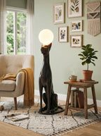 Lampa Podłogowa Art Deco z Figurą Pantery i Kloszem Kulistym - 4