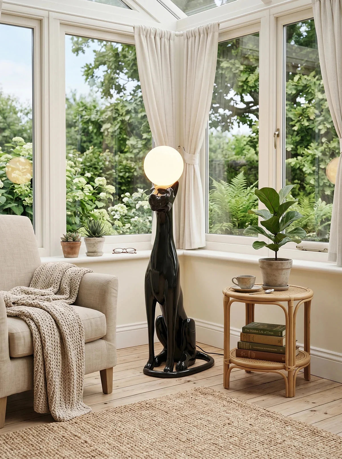 Lampa Podłogowa Art Deco z Figurą Pantery i Kloszem Kulistym - 6