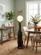 Lampa Podłogowa Art Deco z Figurą Pantery i Kloszem Kulistym - 7