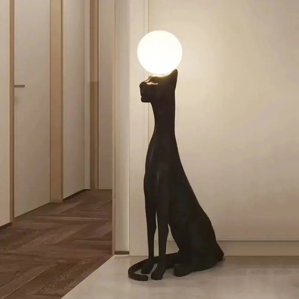 Lampa Podłogowa Art Deco z Figurą Pantery i Kloszem Kulistym - 8