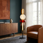 Lampa Podłogowa Art Deco ze Szklanymi Kloszami w Kształcie Kamieni - Czerwony i ciepłe światło