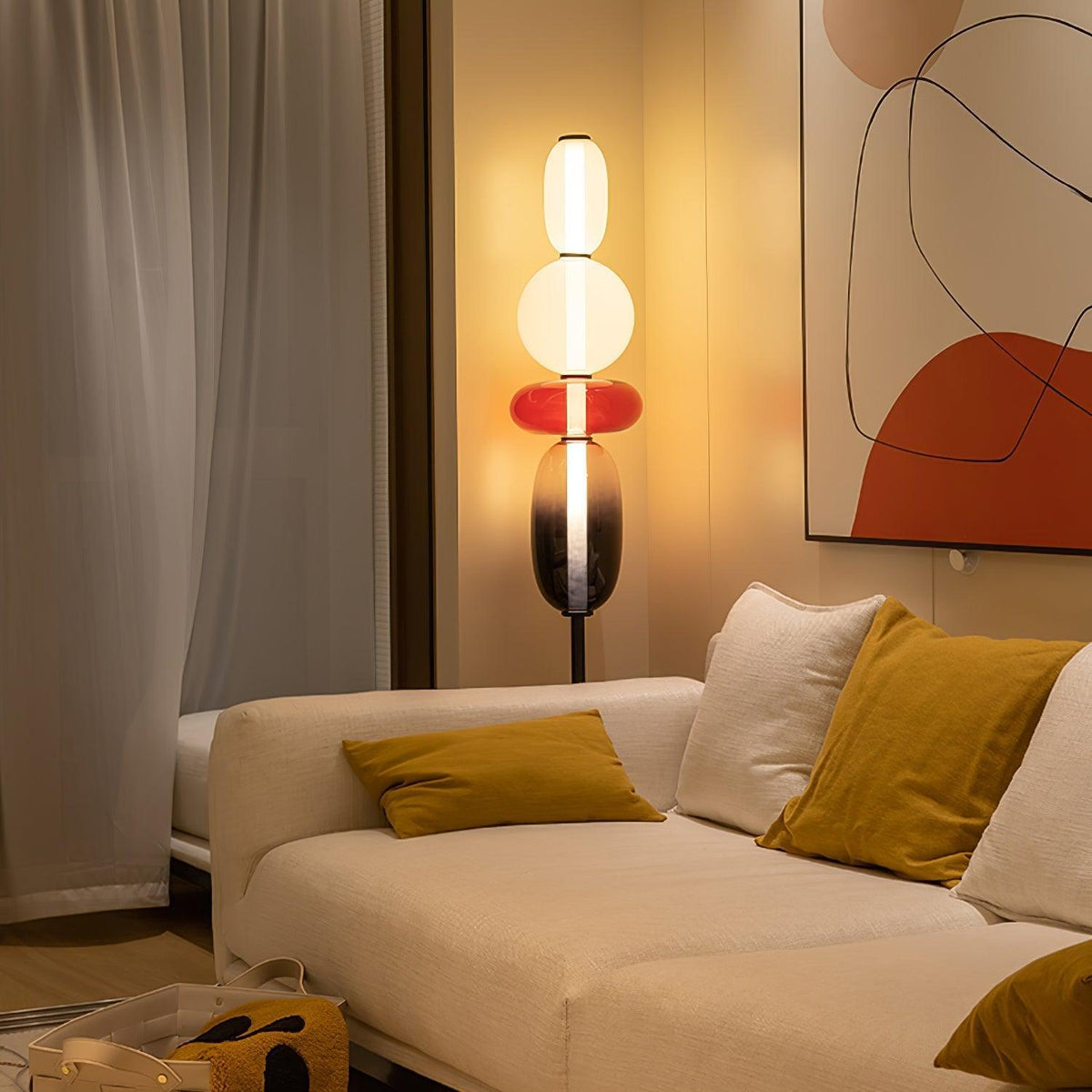 Lampa Podłogowa Art Deco ze Szklanymi Kloszami w Kształcie Kamieni - 3