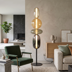 Lampa Podłogowa Art Deco ze Szklanymi Kloszami w Kształcie Kamieni - Biały i ciepłe światło