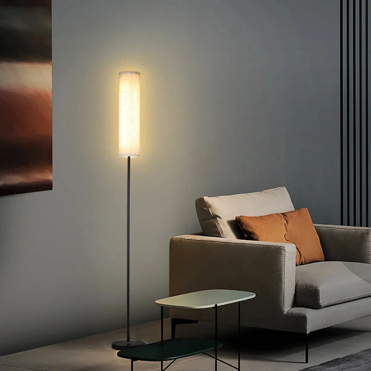 Lampa Podłogowa Skandynawska z Abażurem Cylindrycznym i Pilotem Zdalnego Sterowania - Czarny