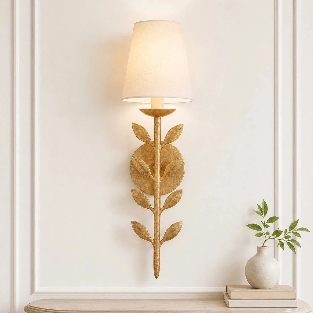 Lampa Ścienna Boho z Motywem Liści i Abażurem