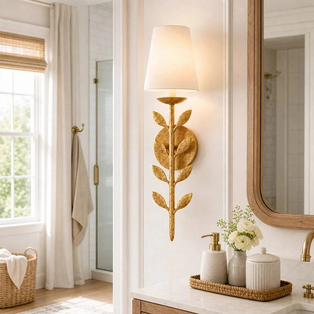 Lampa Ścienna Boho z Motywem Liści i Abażurem