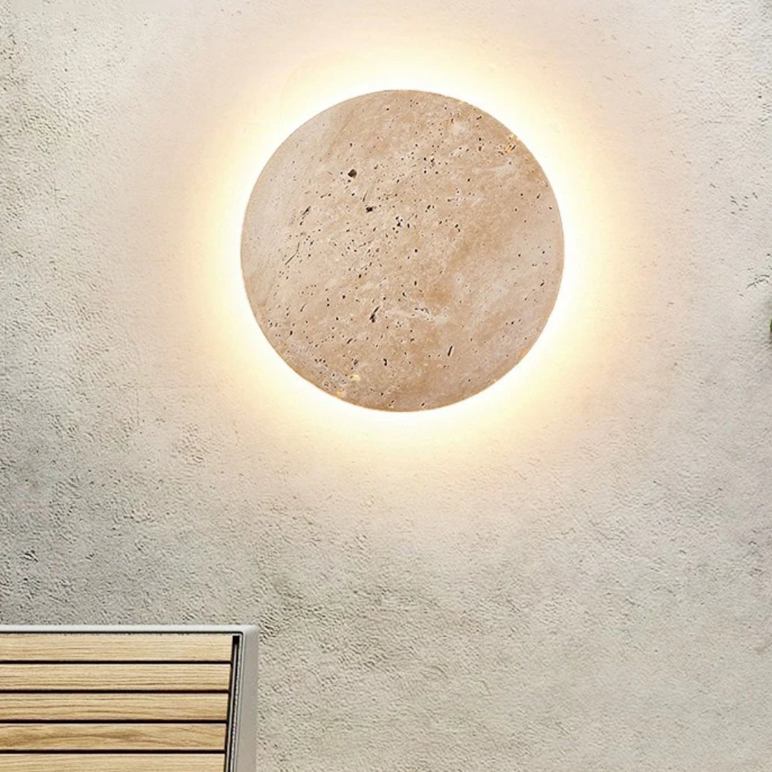 Lampa Ścienna Minimalistyczna z Trawertynu z Podświetleniem Halo - 5