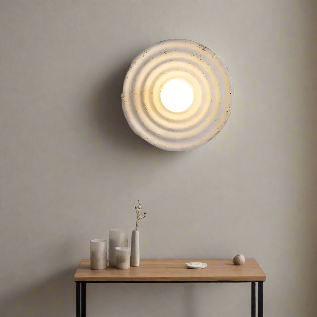 Lampa Ścienna Okrągła Wabi-Sabi Retro z Teksturowaną Obudową - 9