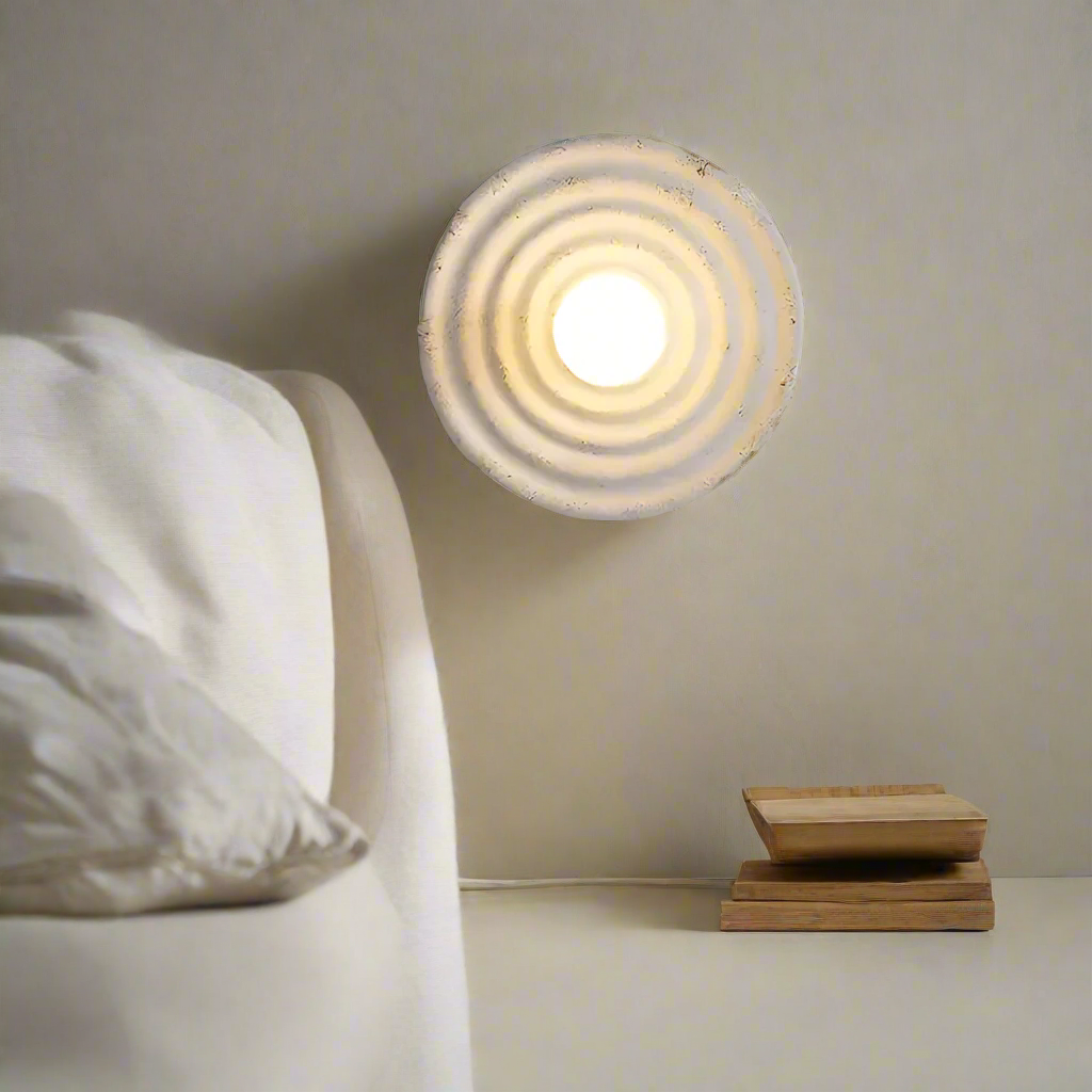 Lampa Ścienna Okrągła Wabi-Sabi Retro z Teksturowaną Obudową - 10
