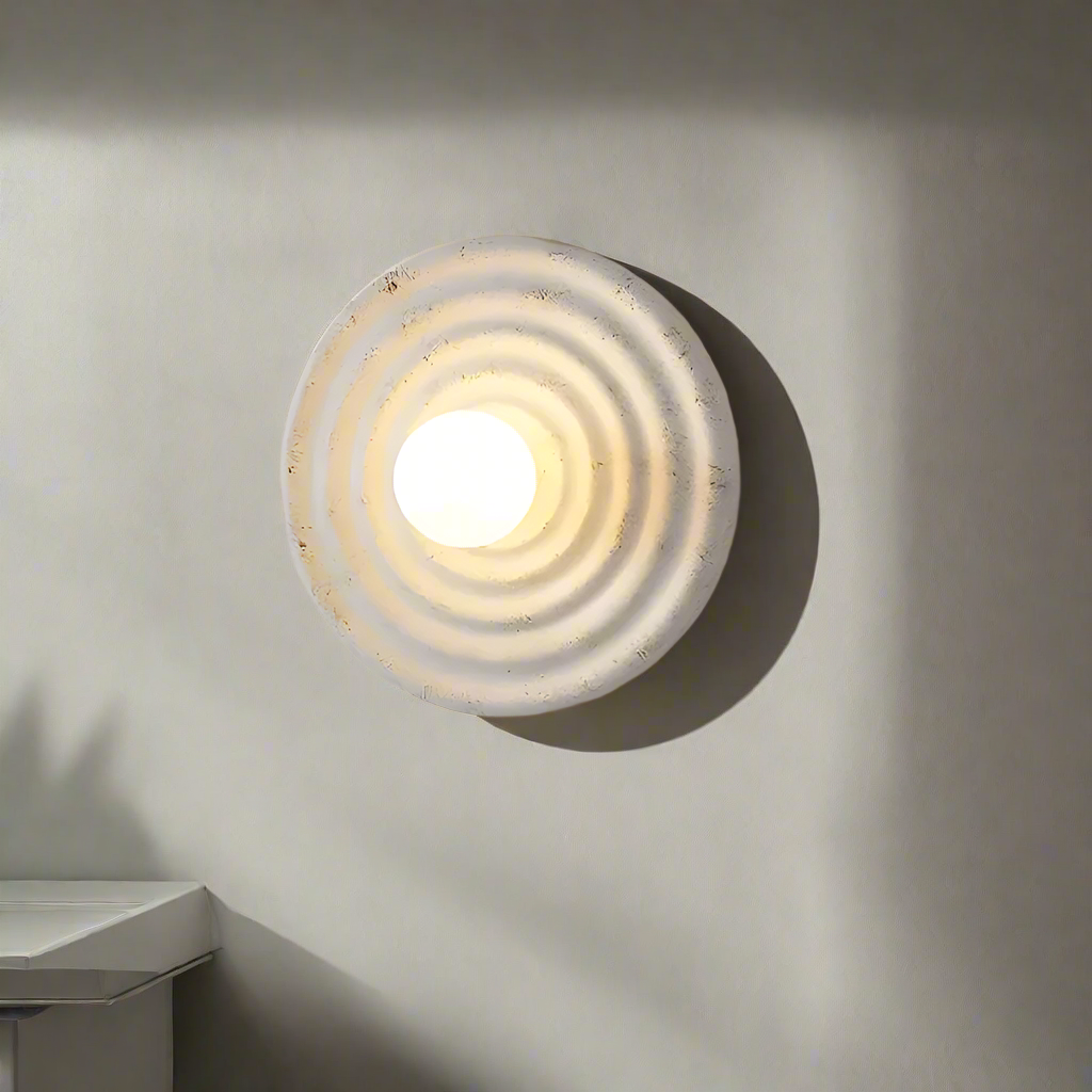 Lampa Ścienna Okrągła Wabi-Sabi Retro z Teksturowaną Obudową - 8