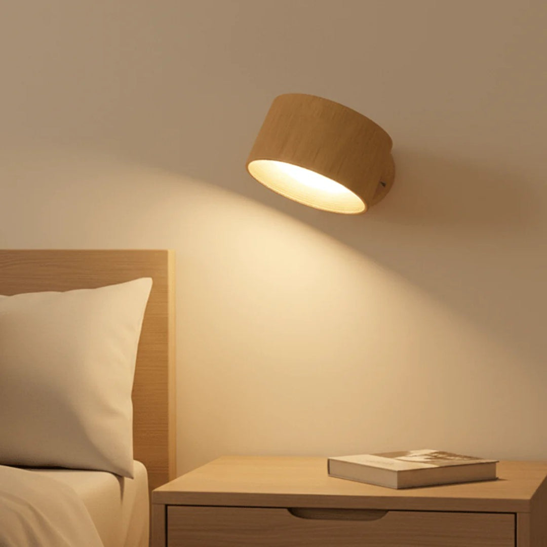 Lampa Ścienna Skandynawska z Regulowaną Głowicą i Akumulatorem - Dąb