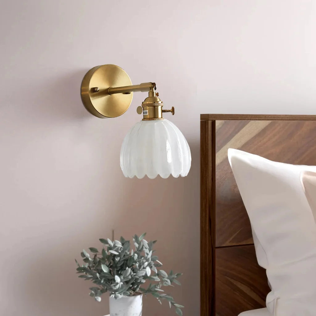 Lampa Ścienna Vintage z Kloszem ze Szkła w Kształcie Kwiatu - 10