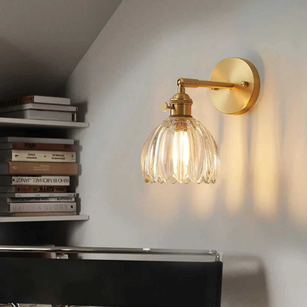 Lampa Ścienna Vintage z Kloszem ze Szkła w Kształcie Kwiatu - 11