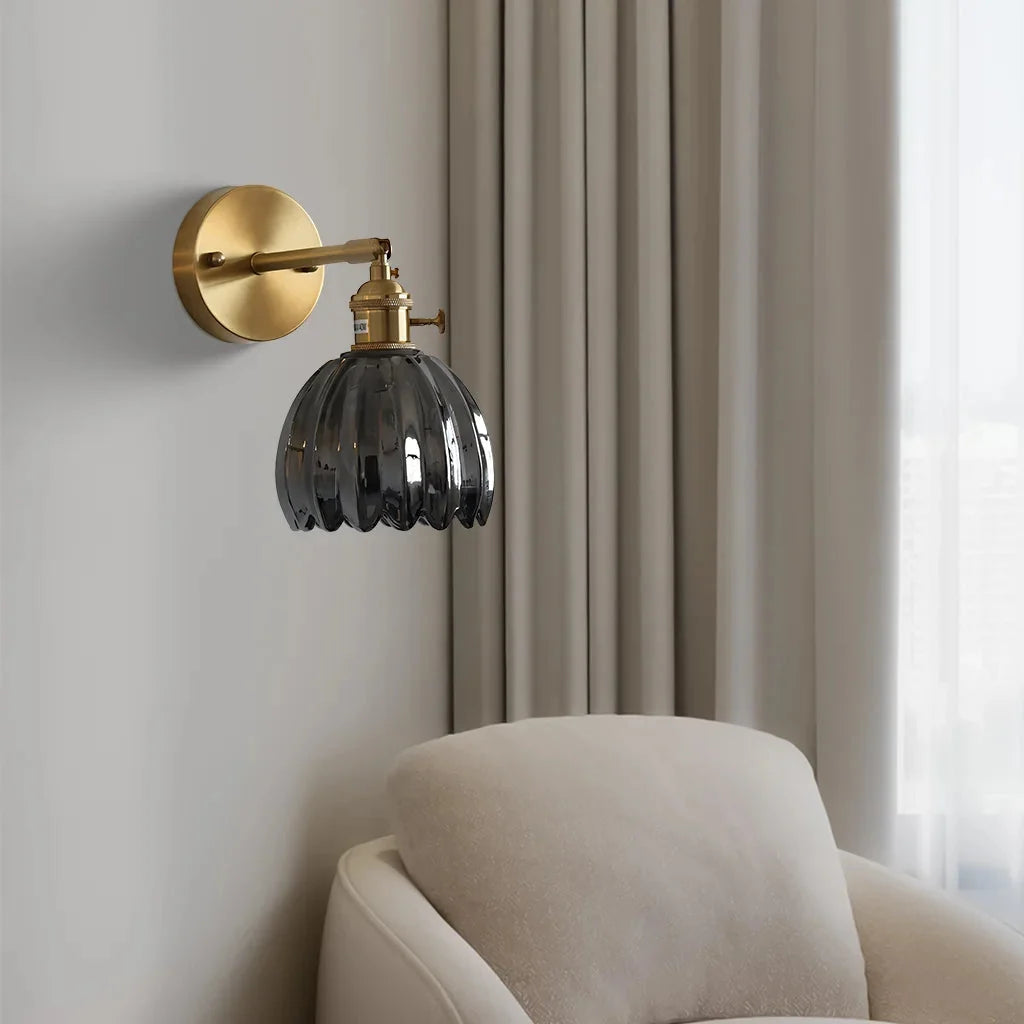 Lampa Ścienna Vintage z Kloszem ze Szkła w Kształcie Kwiatu - 12