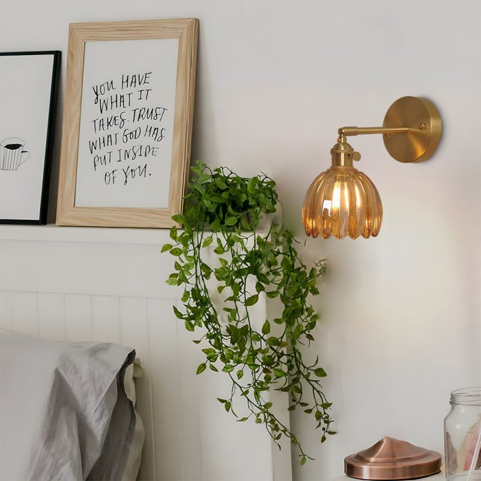 Lampa Ścienna Vintage z Kloszem ze Szkła w Kształcie Kwiatu - 8