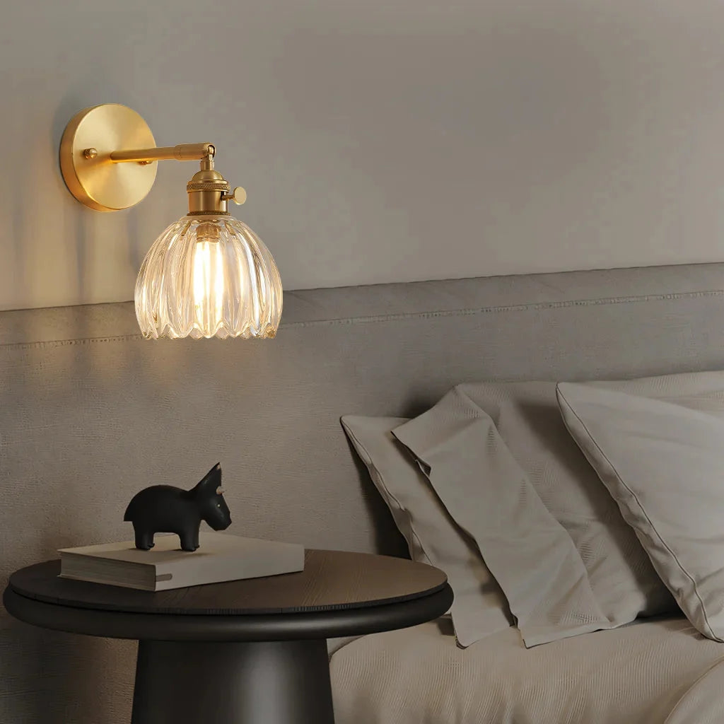 Lampa Ścienna Vintage z Kloszem ze Szkła w Kształcie Kwiatu - 9