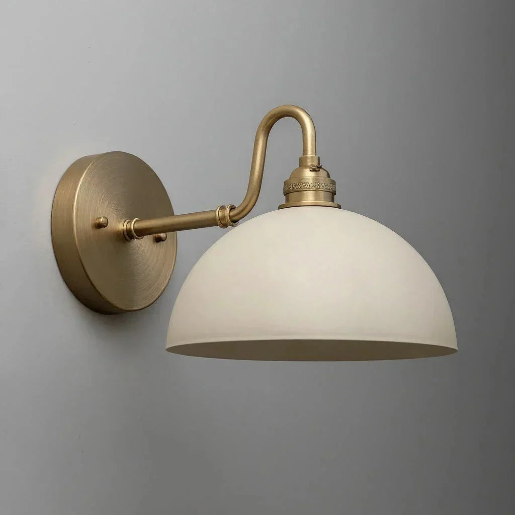Lampa Ścienna Vintage z Mosiężnym Ramieniem i Kloszem w Kształcie Misy - 17
