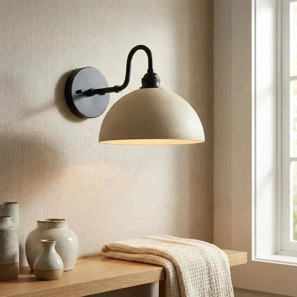 Lampa Ścienna Vintage z Mosiężnym Ramieniem i Kloszem w Kształcie Misy - 4