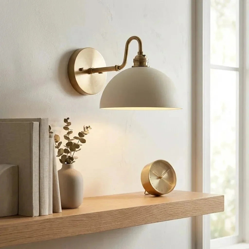 Lampa Ścienna Vintage z Mosiężnym Ramieniem i Kloszem w Kształcie Misy - 5