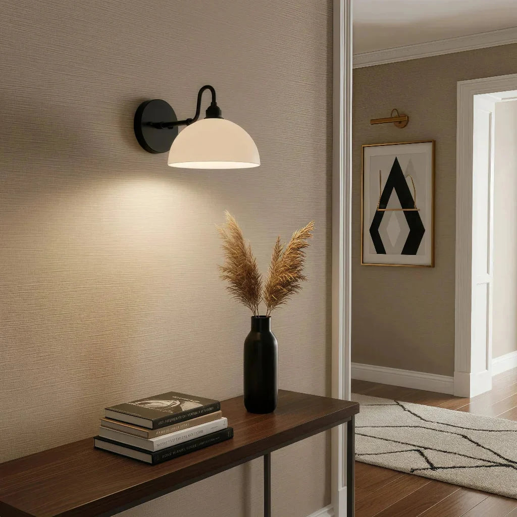 Lampa Ścienna Vintage z Mosiężnym Ramieniem i Kloszem w Kształcie Misy - 9