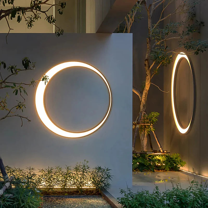 Lampa Ścienna Zewnętrzna Minimalistyczna z Okrągłym Pierścieniem do Ogrodu - 3