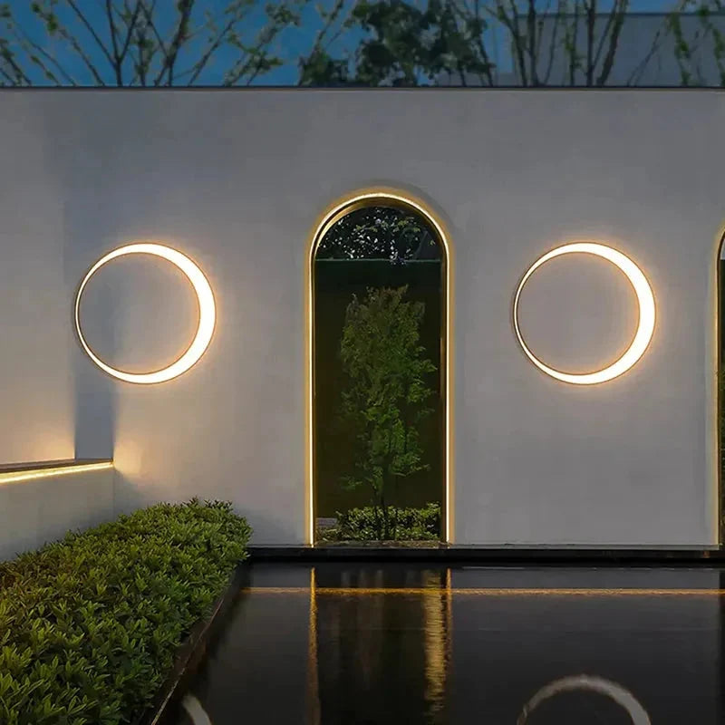 Lampa Ścienna Zewnętrzna Minimalistyczna z Okrągłym Pierścieniem do Ogrodu - 4