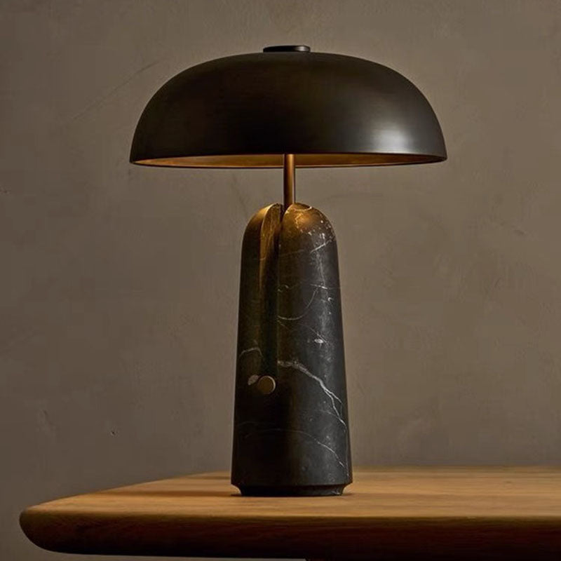 Lampa Stołowa Art Deco z Kopułowym Kloszem na Kamiennej Podstawie