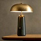 Lampa Stołowa Art Deco z Kopułowym Kloszem na Kamiennej Podstawie