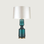 Lampa Stołowa Art Deco ze Szklaną Podstawą i Abażurem - Zielony/Biały