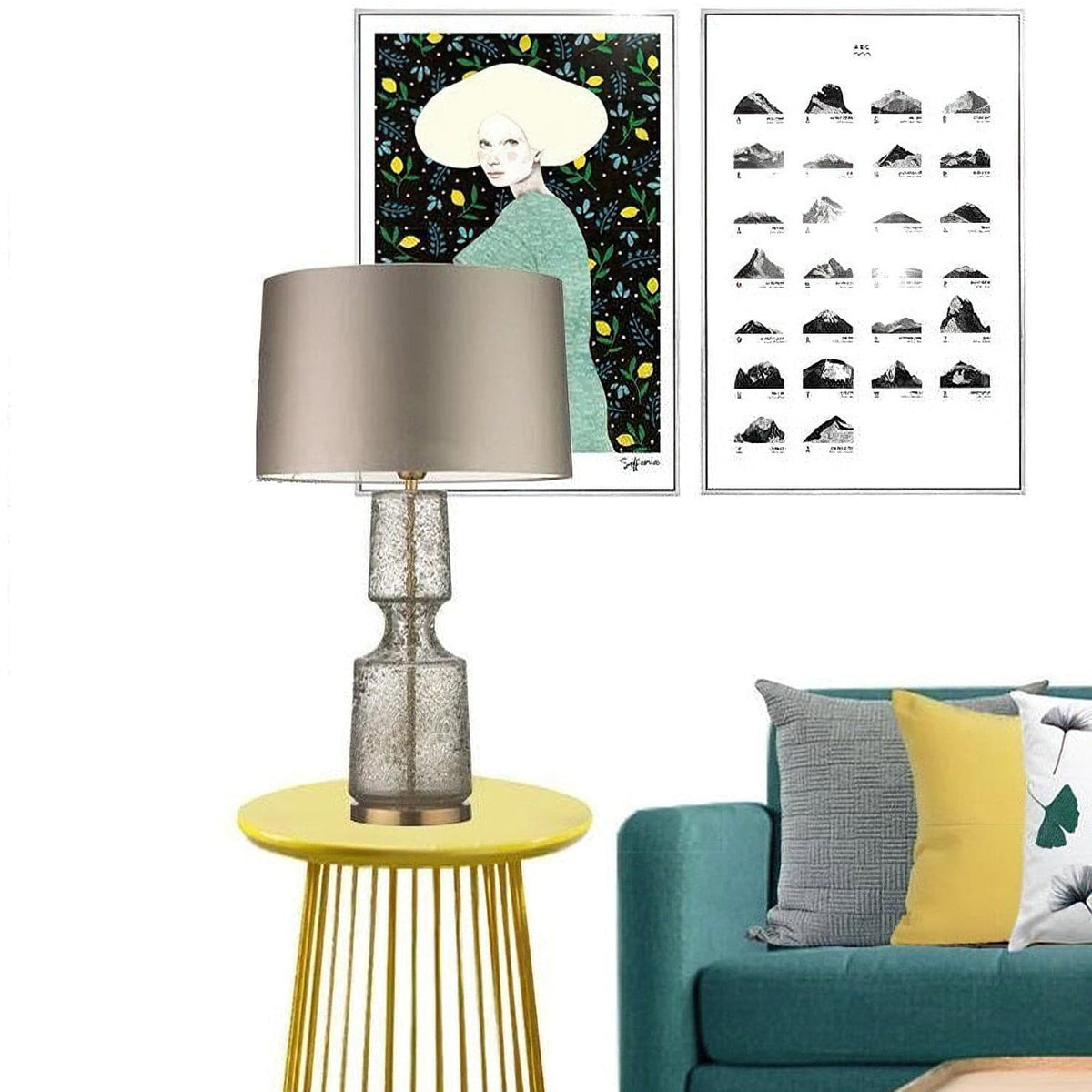 Lampa Stołowa Art Deco ze Szklaną Podstawą i Abażurem - 11