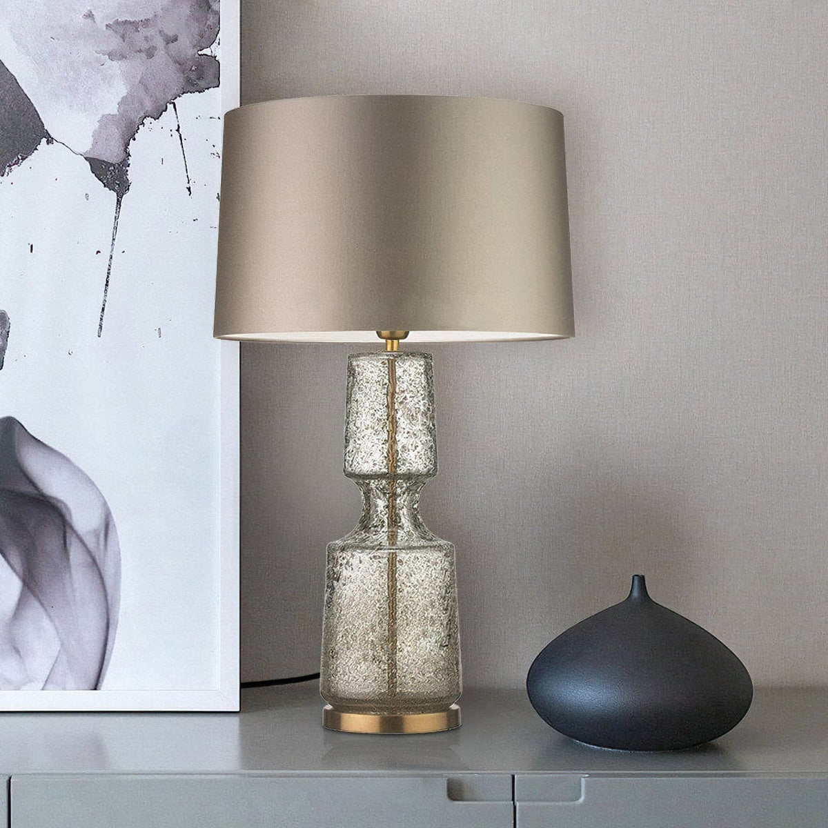 Lampa Stołowa Art Deco ze Szklaną Podstawą i Abażurem - 12