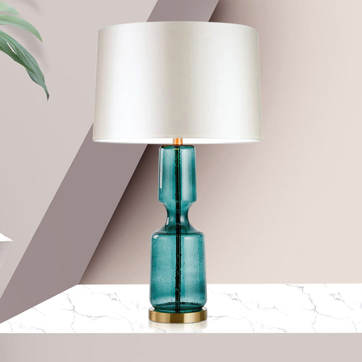 Lampa Stołowa Art Deco ze Szklaną Podstawą i Abażurem - 4