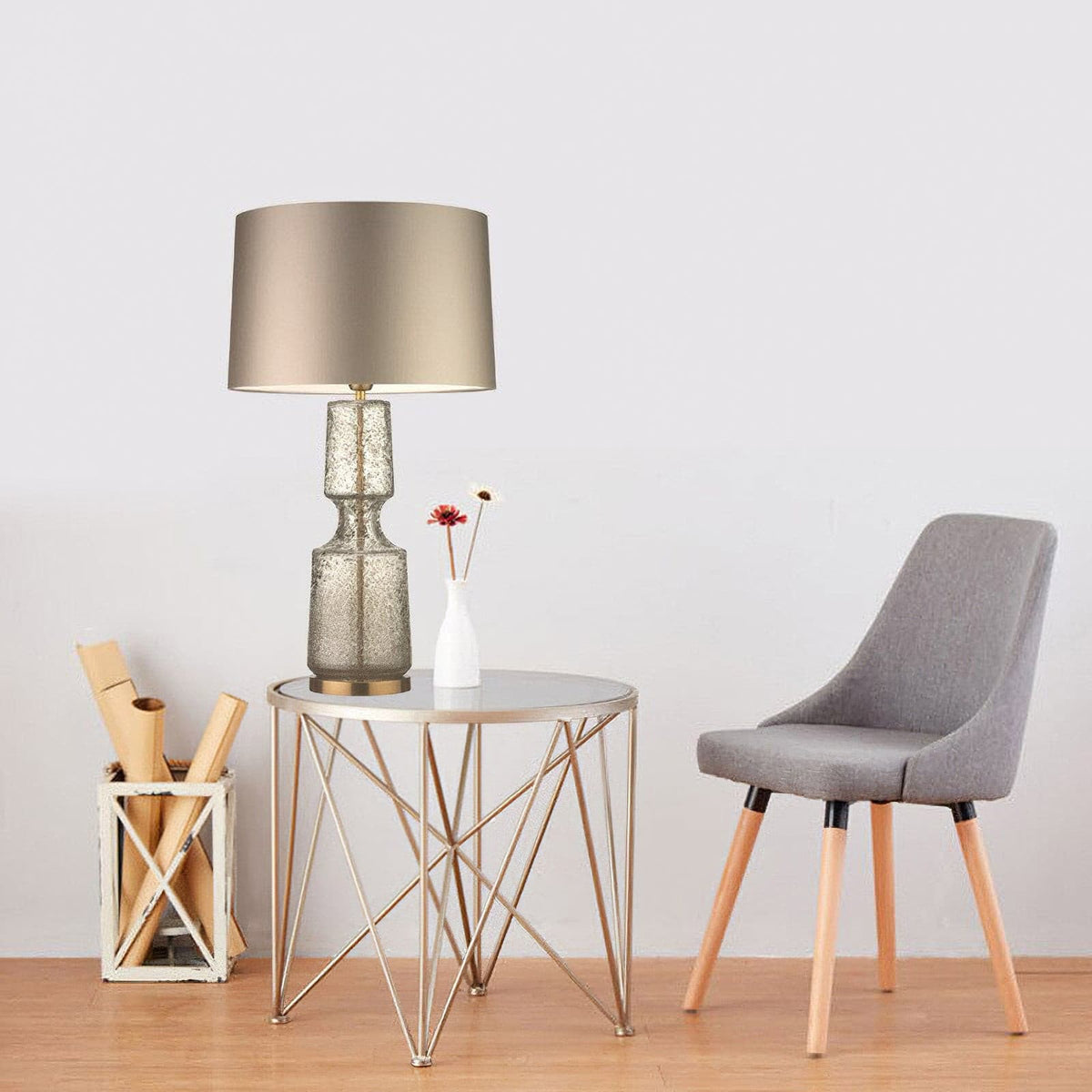 Lampa Stołowa Art Deco ze Szklaną Podstawą i Abażurem