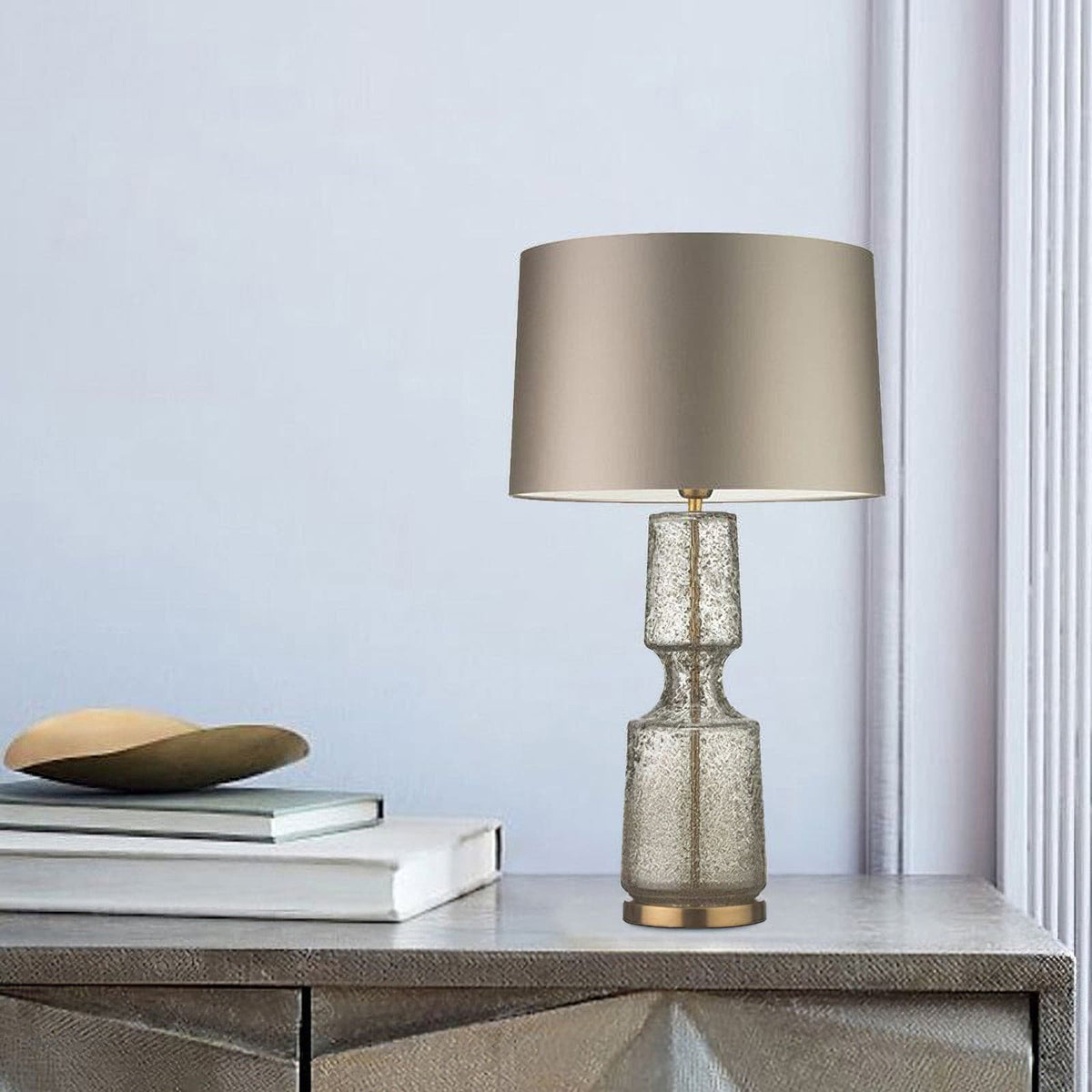 Lampa Stołowa Art Deco ze Szklaną Podstawą i Abażurem - 7