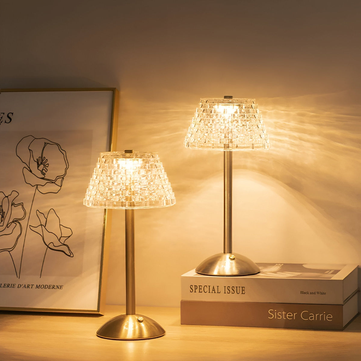 Lampa Stołowa Bezprzewodowa Art Deco z Kryształowym Kloszem - 3