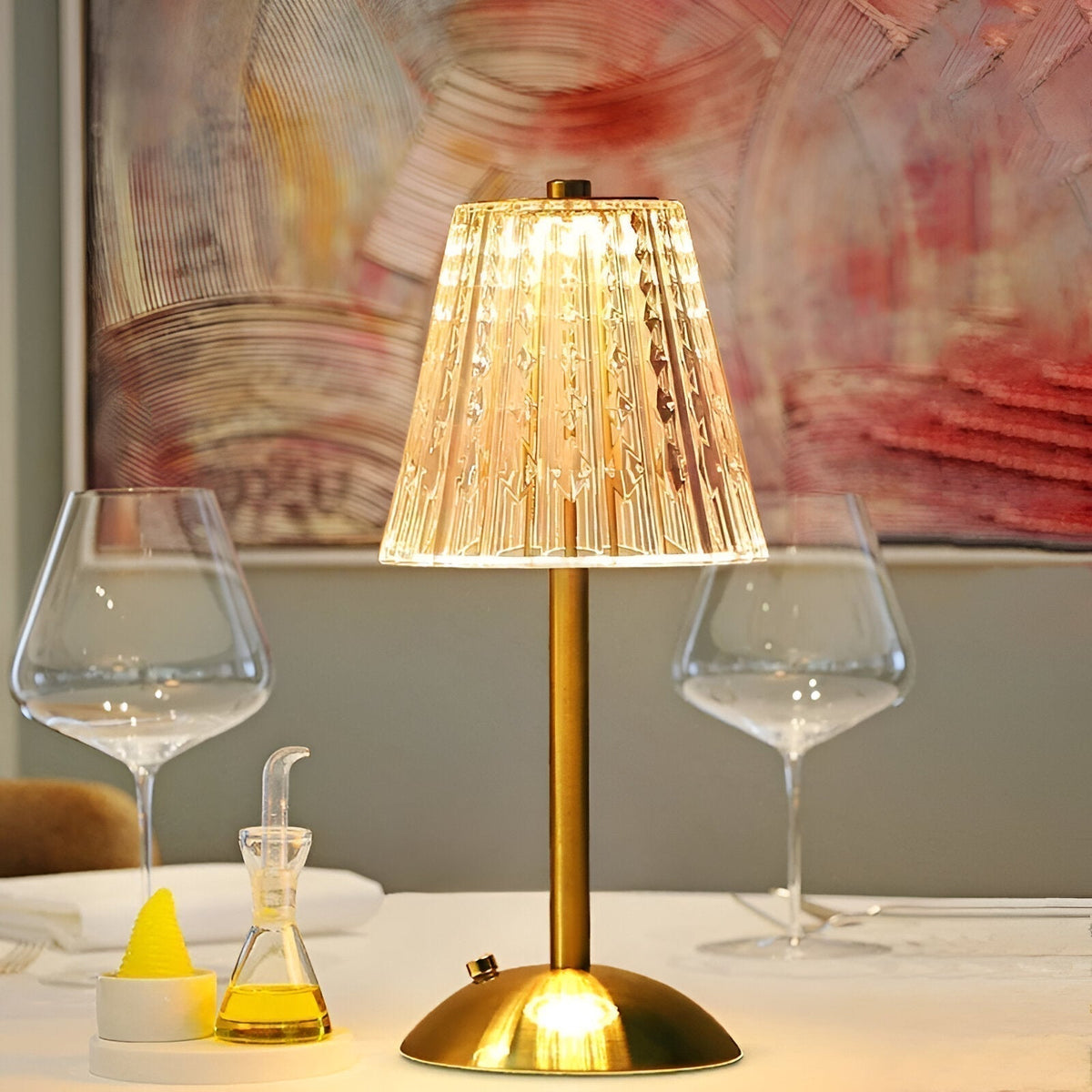 Lampa Stołowa Bezprzewodowa Art Deco z Kryształowym Kloszem - 4