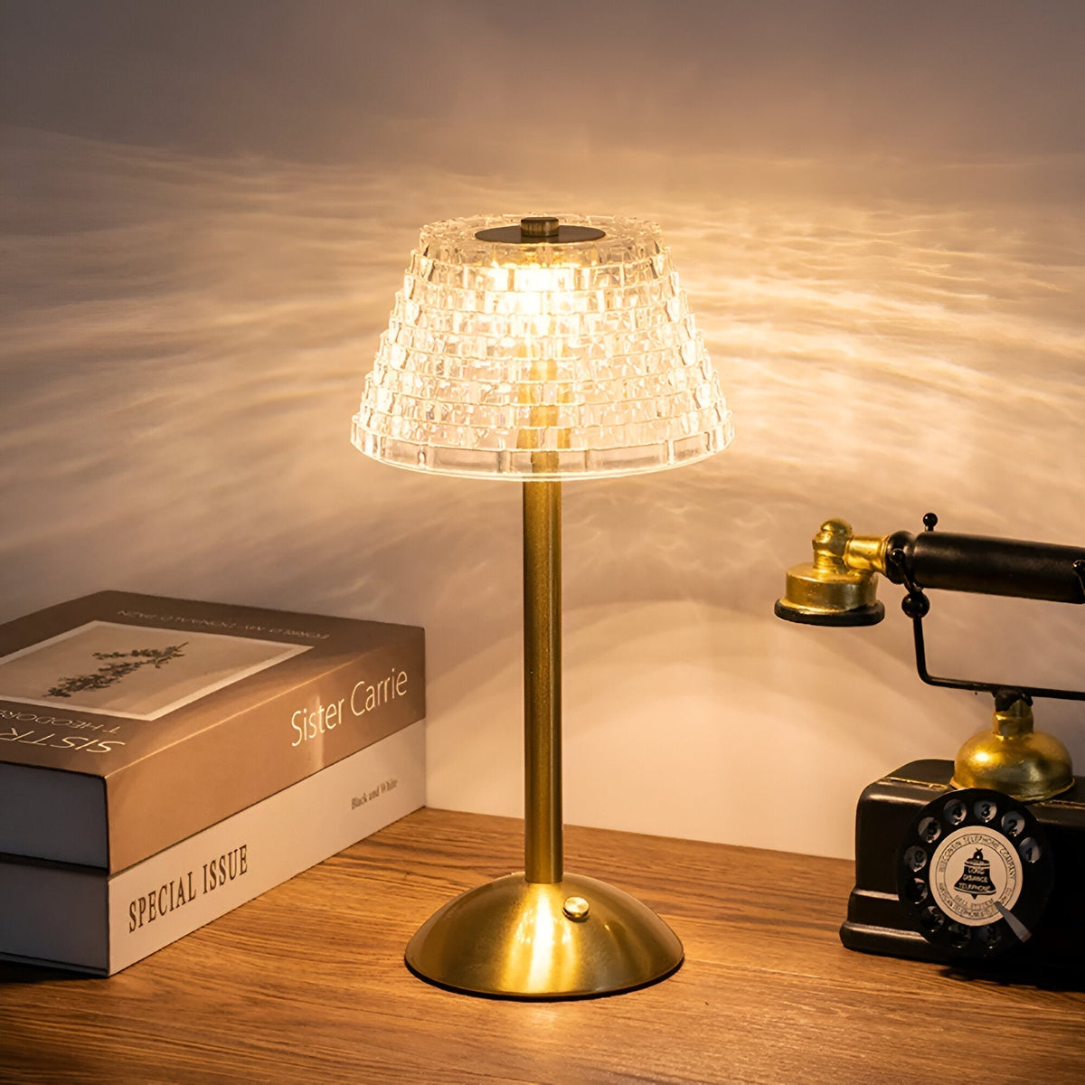 Lampa Stołowa Bezprzewodowa Art Deco z Kryształowym Kloszem - 7