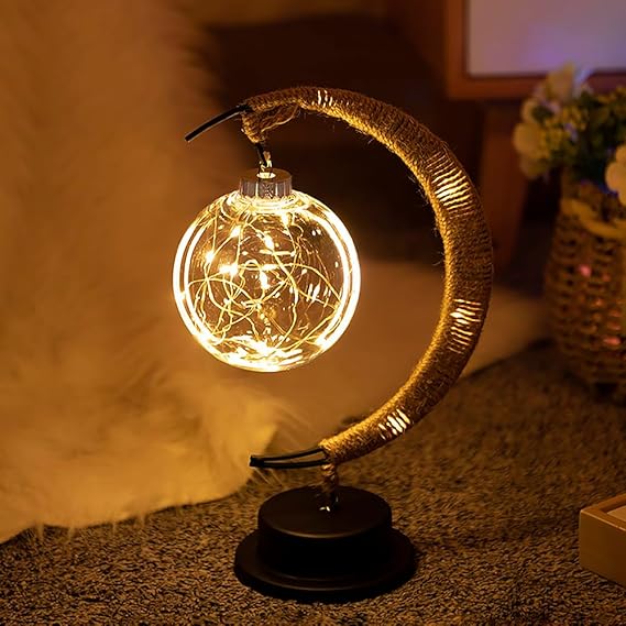 Lampa Stołowa Boho z Półksiężycem i Szklaną Kulą z Lampkami - 10