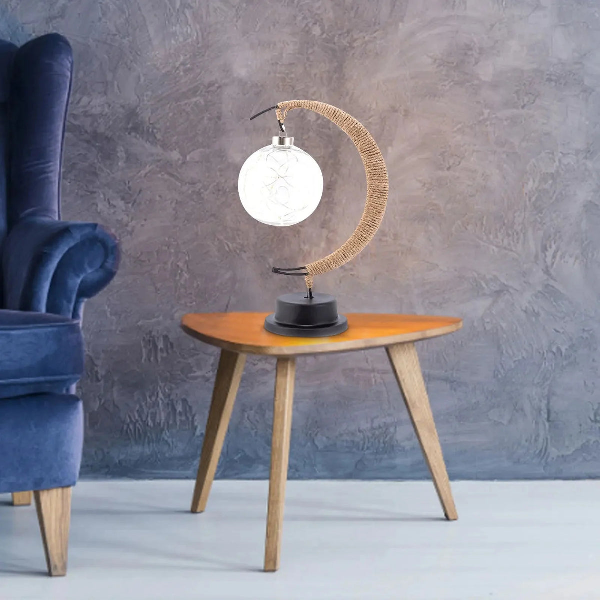 Lampa Stołowa Boho z Półksiężycem i Szklaną Kulą z Lampkami - 7