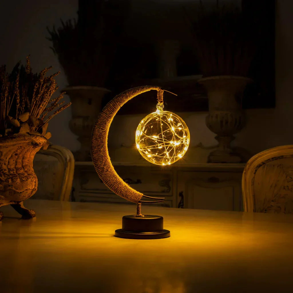 Lampa Stołowa Boho z Półksiężycem i Szklaną Kulą z Lampkami - 8