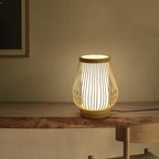 Lampa Stołowa Japandi z Bambusową Klatką w Stylu Zen - Drewno