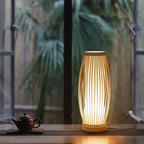 Lampa Stołowa Japandi z Bambusową Klatką w Stylu Zen - Drewno