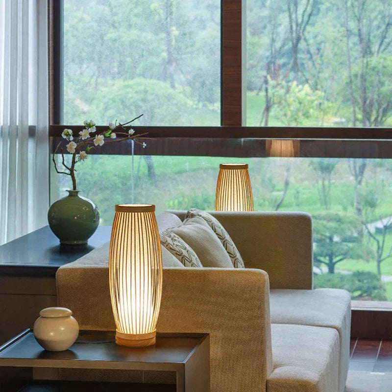 Lampa Stołowa Japandi z Bambusową Klatką w Stylu Zen