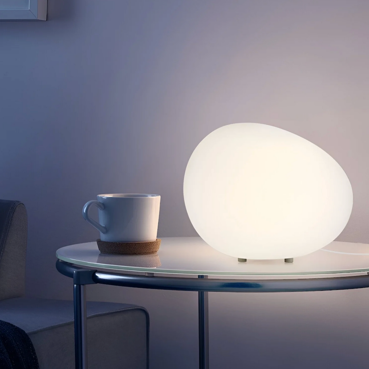 Lampa Stołowa Minimalistyczna w Kształcie Otoczaka z Mlecznego Szkła - 9
