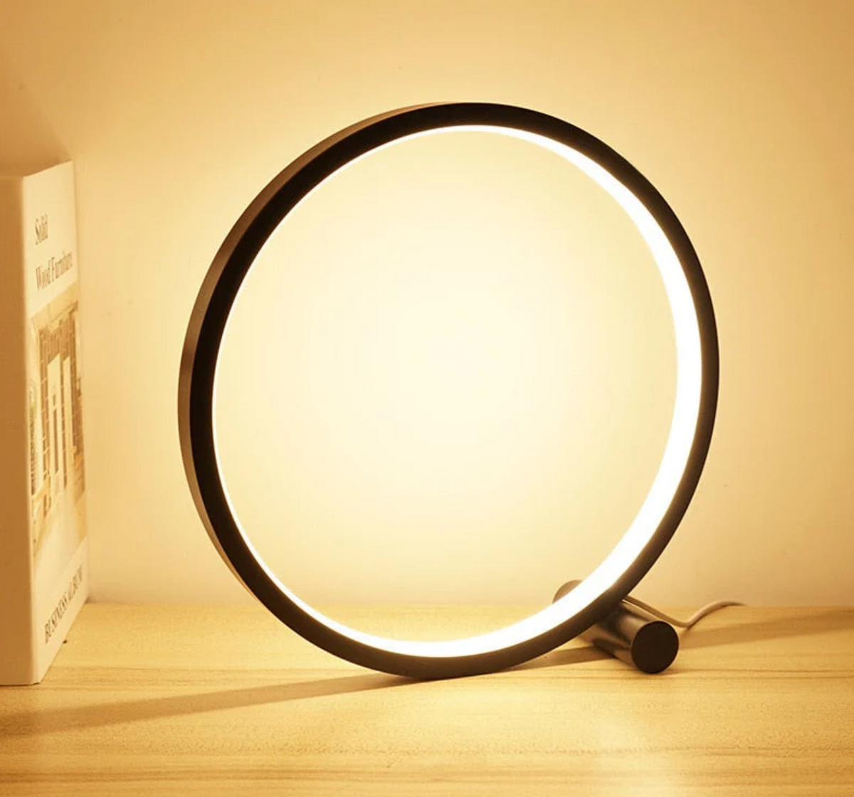 Lampa Stołowa Minimalistyczna z Okrągłym Kloszem i Dotykowym Ściemniaczem - Czarny