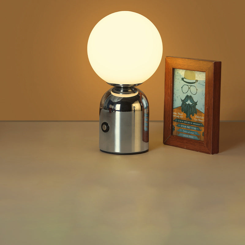 Lampa Stołowa Minimalistyczna z Okrągłym Kloszem i Płynną Regulacją Jasności - Srebrny