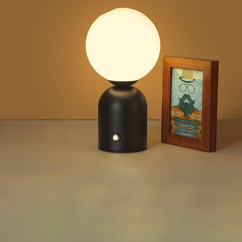 Lampa Stołowa Minimalistyczna z Okrągłym Kloszem i Płynną Regulacją Jasności - Czarny