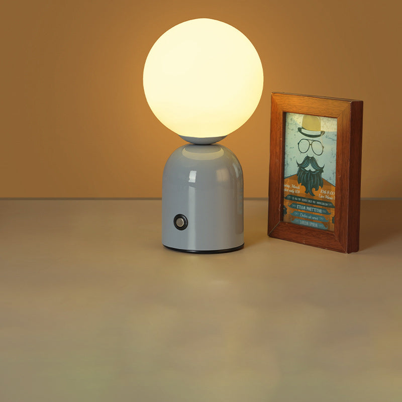 Lampa Stołowa Minimalistyczna z Okrągłym Kloszem i Płynną Regulacją Jasności - Jasnoszary