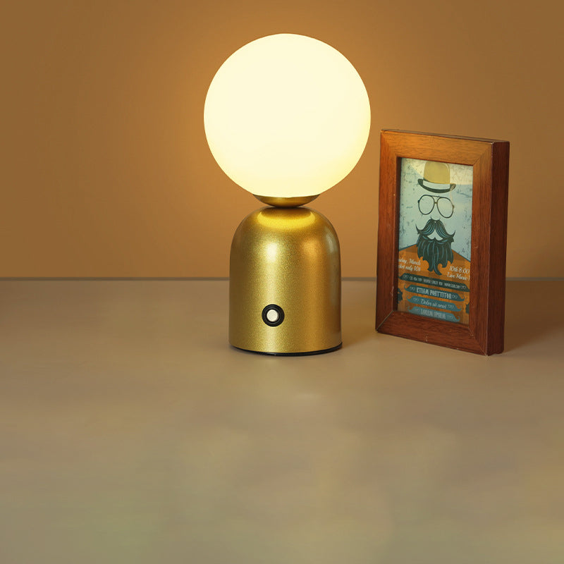 Lampa Stołowa Minimalistyczna z Okrągłym Kloszem i Płynną Regulacją Jasności - Złoty